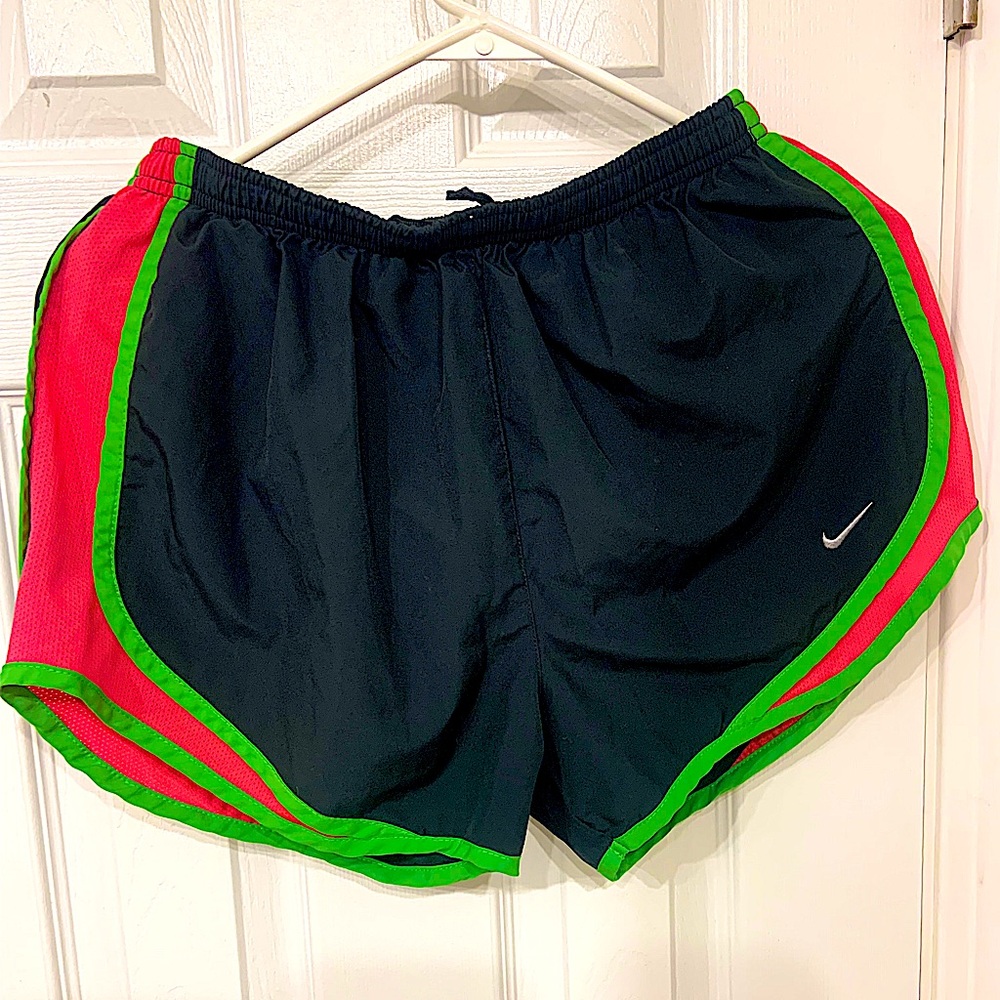 Nike Women’s Running Shorts, Size Medium, Black, Pink, Green, adjustable strap